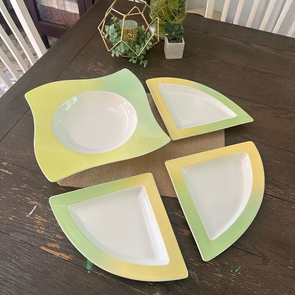 Villeroy & Boch New Wave Lagoon Serving Dish‎ and Salad Plate Set 4 piece
